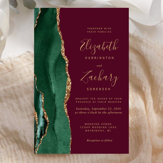 Casamento Dourado Agate Burgundy, Emerald Green (Criador carregado)