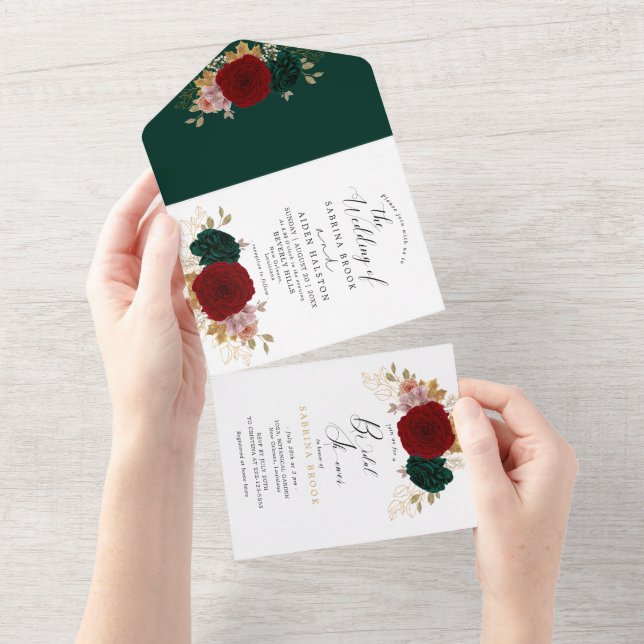Casamento Dourado Autumnal de Burgundy Emerald Gre (Aba destacável)
