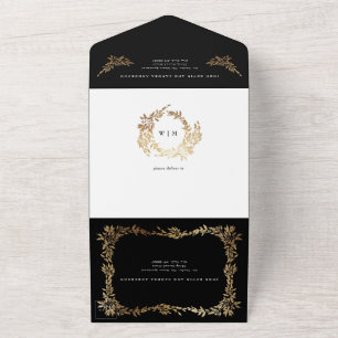 Casamento Dourado Botânico Clássico Preto Tuxedo