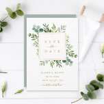 Casamento Dourado botânico em verde Salve o cartão<br><div class="desc">Este casamento salvou a data do convite...  pintou a cor d'água eucalipto verde,  folhas verdes e um quadrado dourado. Para personalização mais avançada deste design,  clique no link "Personalizar mais". Itens correspondentes também estão disponíveis.</div>