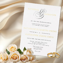 Casamento Dourado Branco Branco com Script Monogra