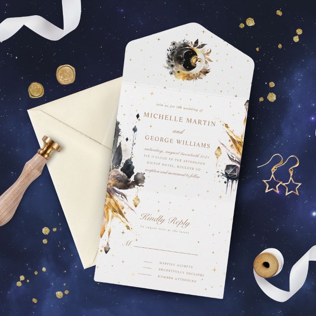 Casamento Dourado Celestial Preto Tudo Em Um Convi (Criador carregado)