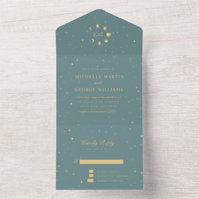 Casamento Dourado Celestial Tudo Em Um Convite (Interno)