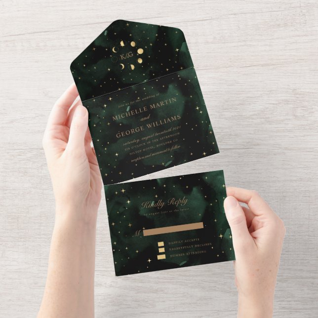 Casamento Dourado Celestial Tudo Em Um Convite (Tearaway)
