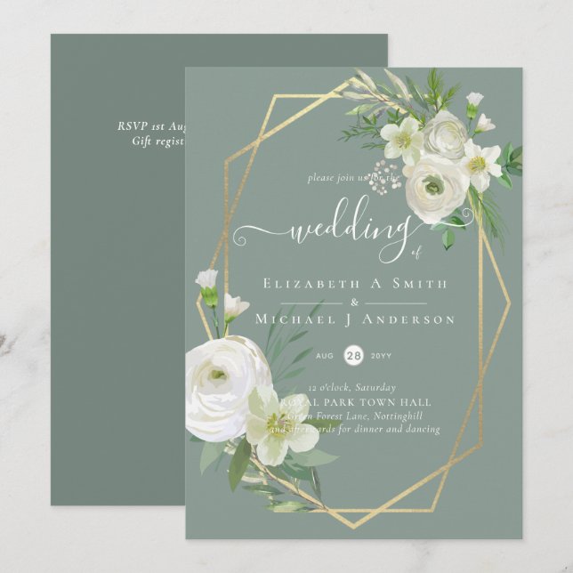 Casamento Dourado Clássico Rosa Verde (Frente/Verso)
