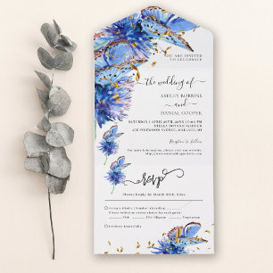 Casamento Dourado com Borboletas Azuis
