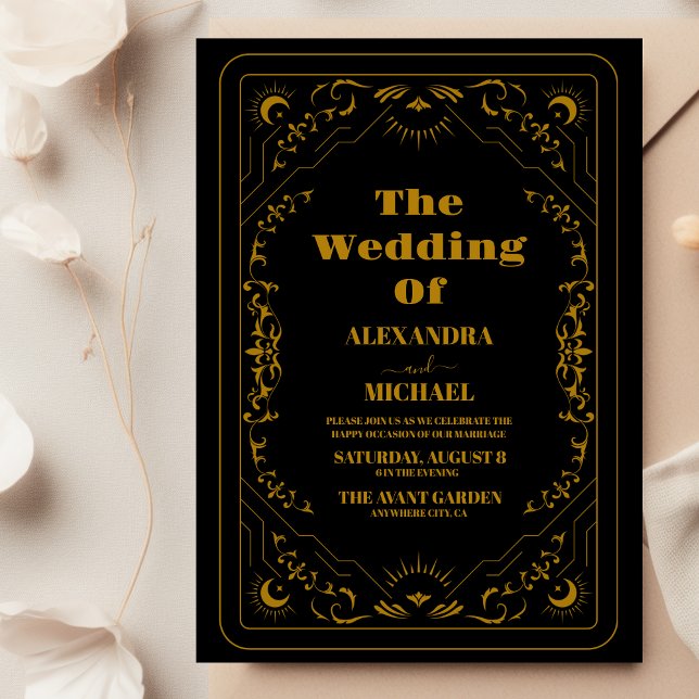 Casamento Dourado com cartões de tarô elegante e e (Criador carregado)