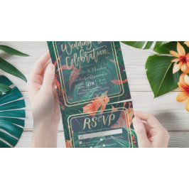 Casamento Dourado com Folha de Plantas Tropicais R