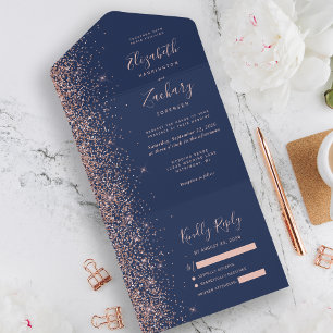 Casamento Dourado com Glitter Azul-Rosa Marinho Mo