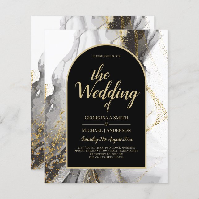 Casamento Dourado com mármore preto moderno, Marbl (Frente/Verso)