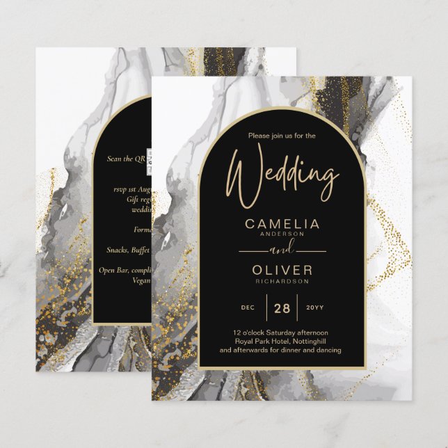 Casamento Dourado com mármore preto moderno, Marbl (Frente/Verso)