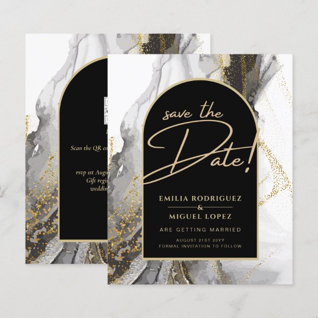 Casamento Dourado com mármore preto moderno, Marbl (Frente/Verso)