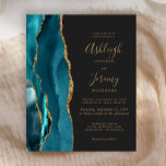 Casamento Dourado com Teal Escuro<br><div class="desc">A borda esquerda deste elegante convite de casamento moderno apresenta uma coloração aquosa lacrimogênea aparada com uma falsa brilha de ouro. O texto personalizável combina manuscritos dourados,  copperplate e fontes itálicas em um fundo de cinza de carvão escuro. O verso apresenta um design de chaleira e de agata dourada.</div>
