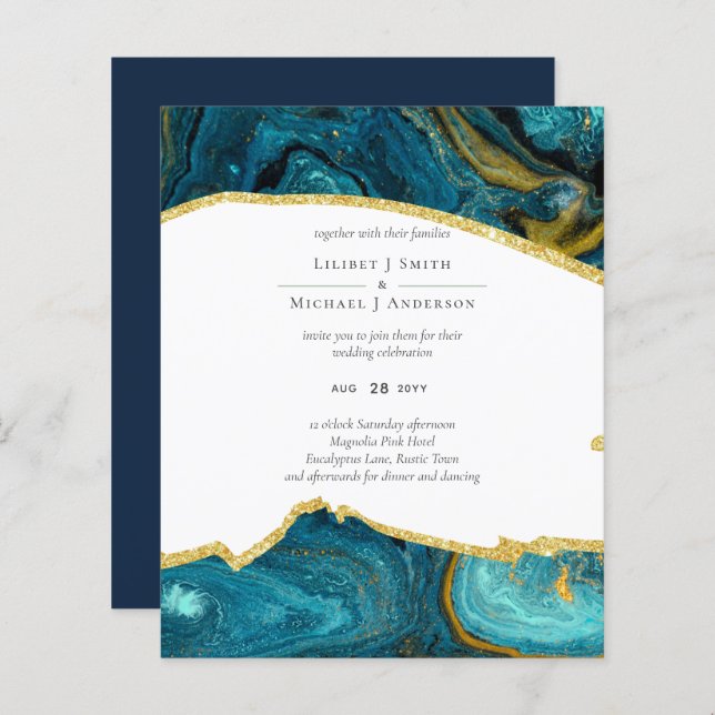 Casamento Dourado de Agata Azul Teal Peacock (Frente/Verso)