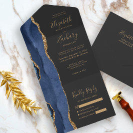Casamento Dourado de Agate Azul, Marinho Moderno E
