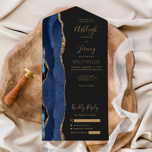 Casamento Dourado de Agate Azul, Marinho Moderno N