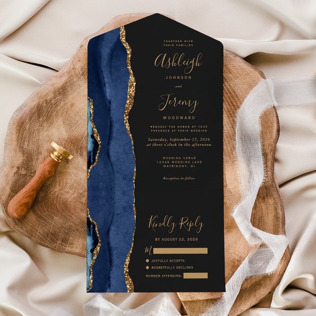 Casamento Dourado de Agate Azul, Marinho Moderno N (Criador carregado)