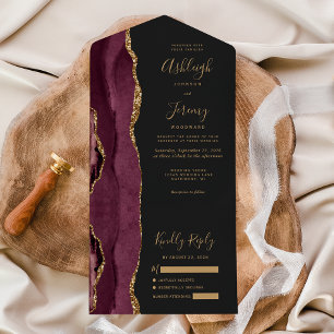 Casamento Dourado de Agate Dark Moderno Burgundy