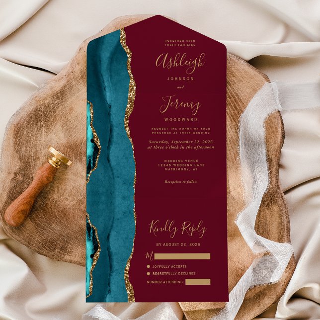 Casamento Dourado de Borgonha de Teal Agate (Criador carregado)
