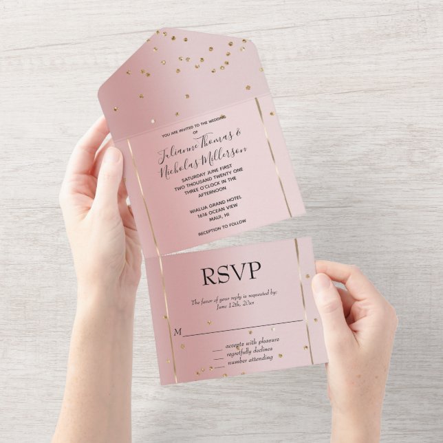 Casamento Dourado de Glam Confetti de Mão-de-Rosa  (Aba destacável)