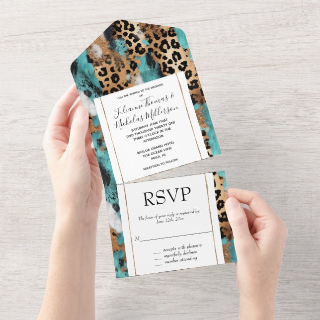 Casamento Dourado de Leopardo Negro Turquesa (Aba destacável)