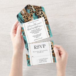 Casamento Dourado de Leopardo Negro Turquesa