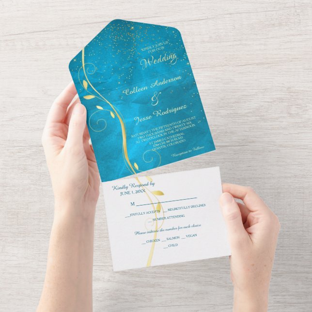 Casamento Dourado de Modelo de Foto Azul de Leaf S (Aba destacável)