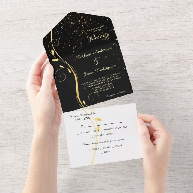 Casamento Dourado de Modelo de Foto Preta de Leaf  (Aba destacável)