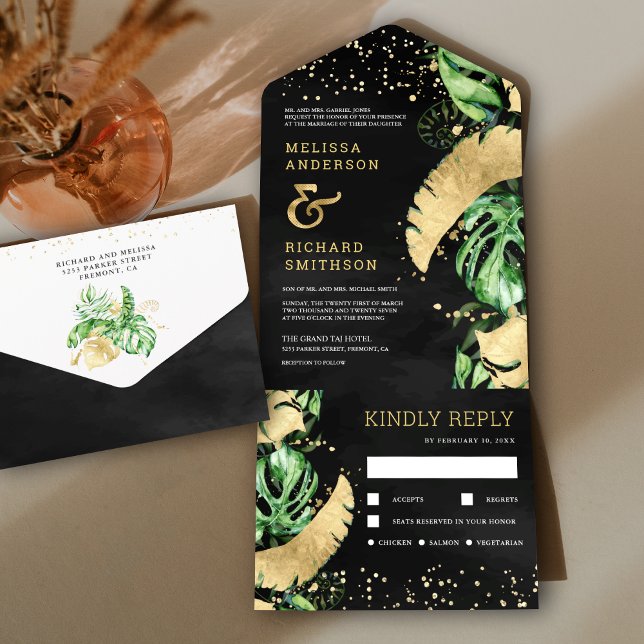 Casamento Dourado de Monstera Palm Palm Verde Trop (Criador carregado)