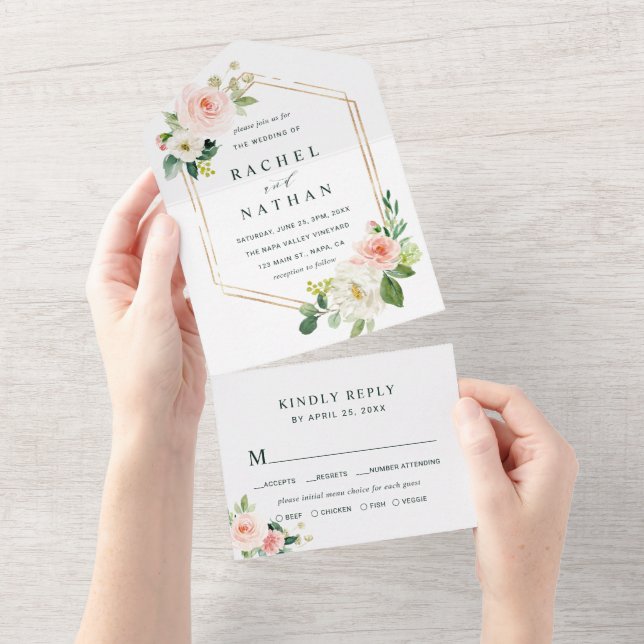 Casamento Dourado de Quadro Blush White Bloom Hexa (Tearaway)