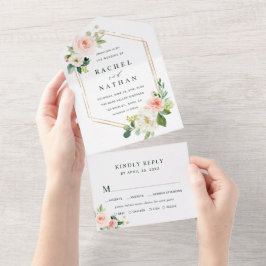 Casamento Dourado de Quadro Blush White Bloom Hexa