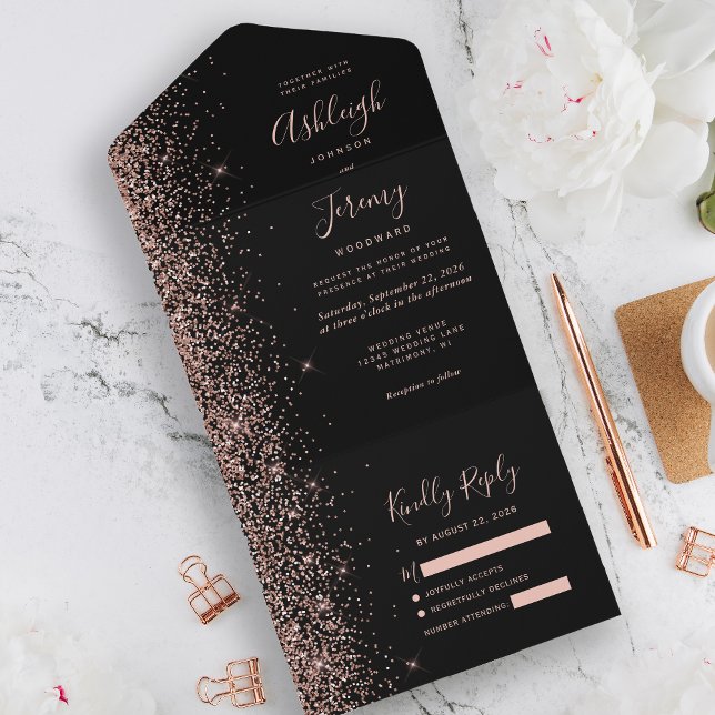 Casamento Dourado de Rosa preto moderno (Criador carregado)