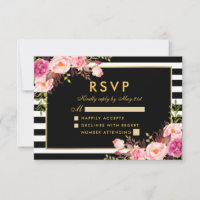 Casamento Dourado de RSVP Preto, Cor-de-rosa-rosa-