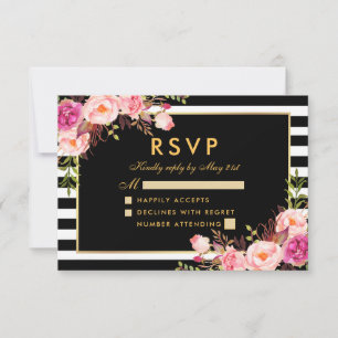 Casamento Dourado de RSVP Preto, Cor-de-rosa-rosa-