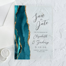 Casamento Dourado de Script Moderno de Agate Teal