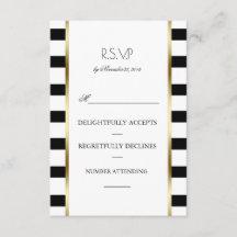 Casamento Dourado de Stripes Brancas Negras Rsvp