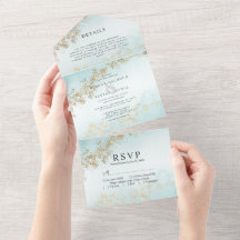 Casamento Dourado de Teal Mist Watercolor