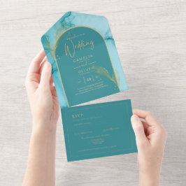 Casamento Dourado de Teal Turquoise Oceânica