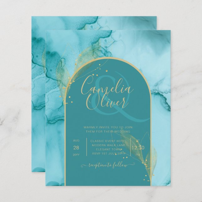 Casamento Dourado de Teal Turquoise Oceânica (Frente/Verso)