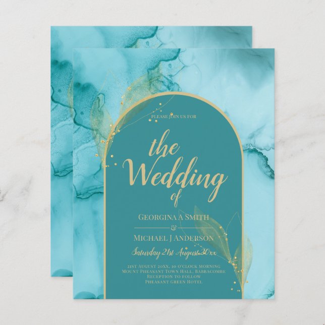 Casamento Dourado de Teal Turquoise Oceânica (Frente/Verso)