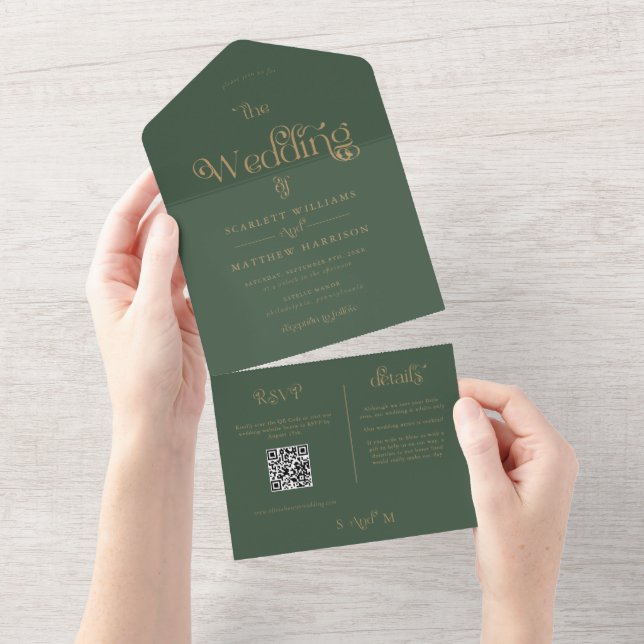 Casamento Dourado de Tipografia Verde Elegante (Aba destacável)