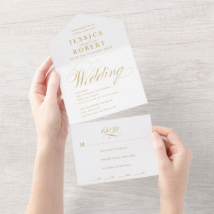 Casamento Dourado e Branco com Caligrafia Elegante