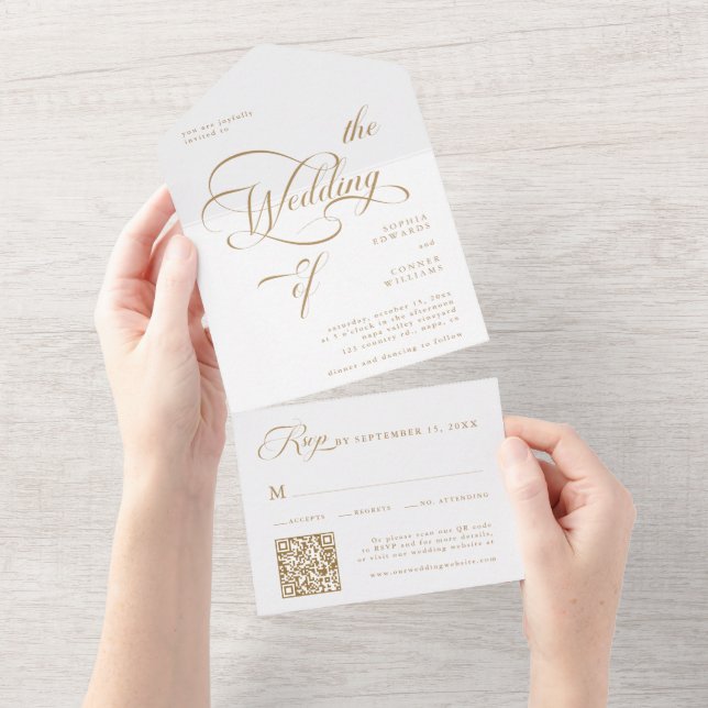 Casamento Dourado e branco de caligrafia elegante (Aba destacável)