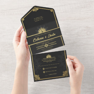 Casamento Dourado e Negro em Deco de Arte Moderna