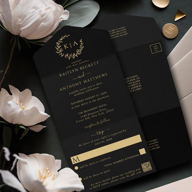 Casamento Dourado e preto do monograma (Criador carregado)