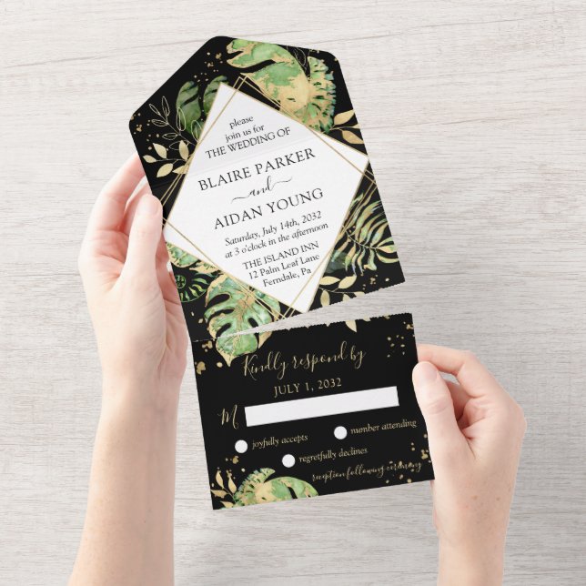 Casamento Dourado e preto tropical elegante (Aba destacável)