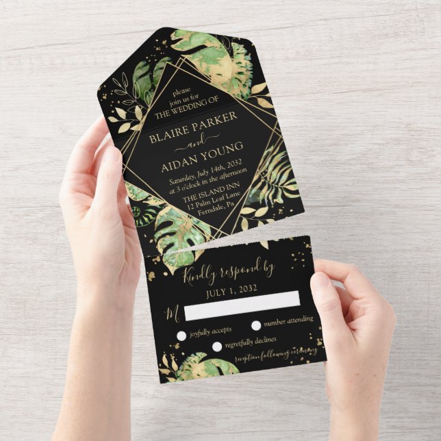 Casamento Dourado e preto tropical elegante (Aba destacável)