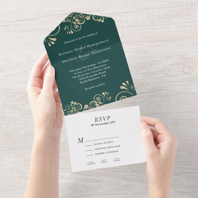 Casamento Dourado Elegante Emerald Green (Aba destacável)