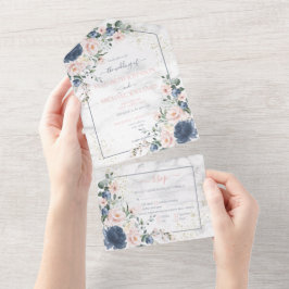 Casamento Dourado Floral Cor-de-rosa-rosa-claro-az
