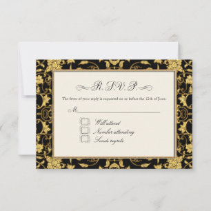 Casamento Dourado Floral Damask Faux Glitter RSVP